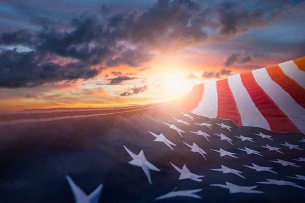 U.S. flag in the sunset